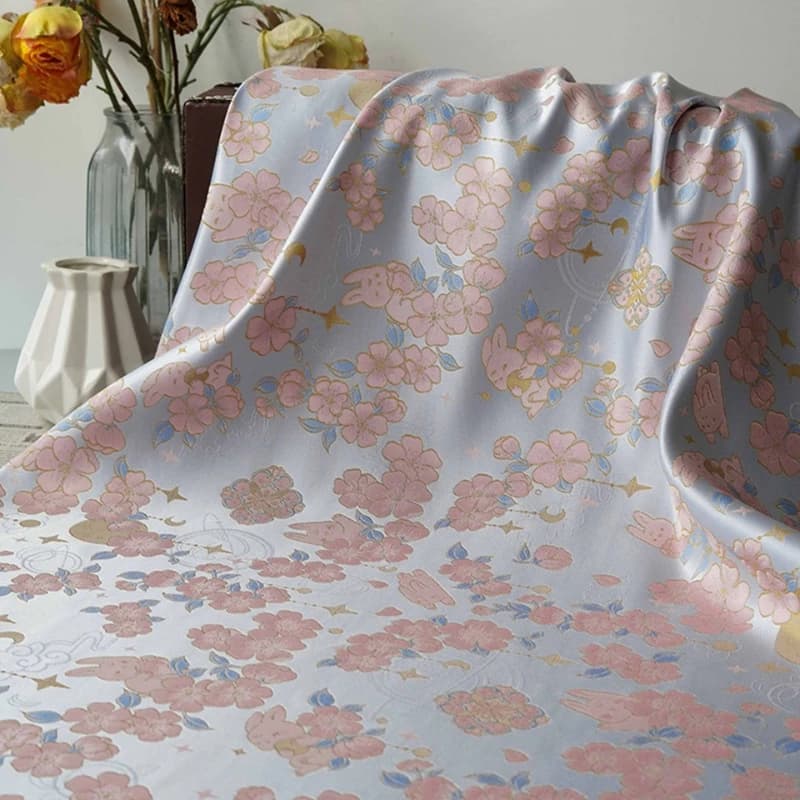 Rabbit Begonia Flowers Pattern Gold Thread Jacquard Fabric for DIY Cheongsam Jackets Clothing Bags Throw Pillows
