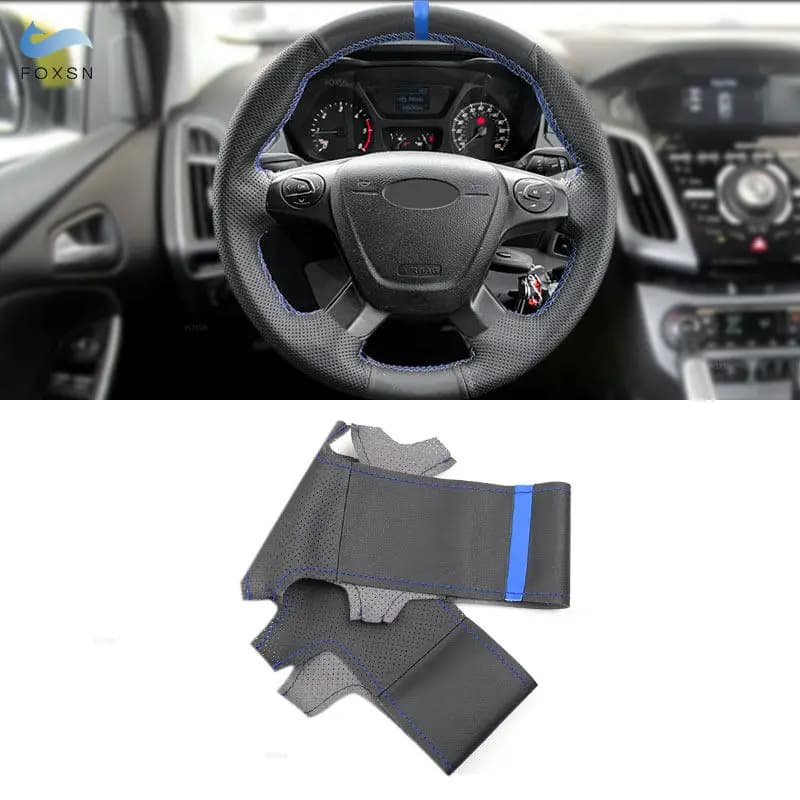 Per Ford Focus 3 2012 2013 2014 C-MAX 2011 -2014 KUGA Escape 2013- 2015 2016 Coprivolante per auto Rivestimento in pelle striscia blu