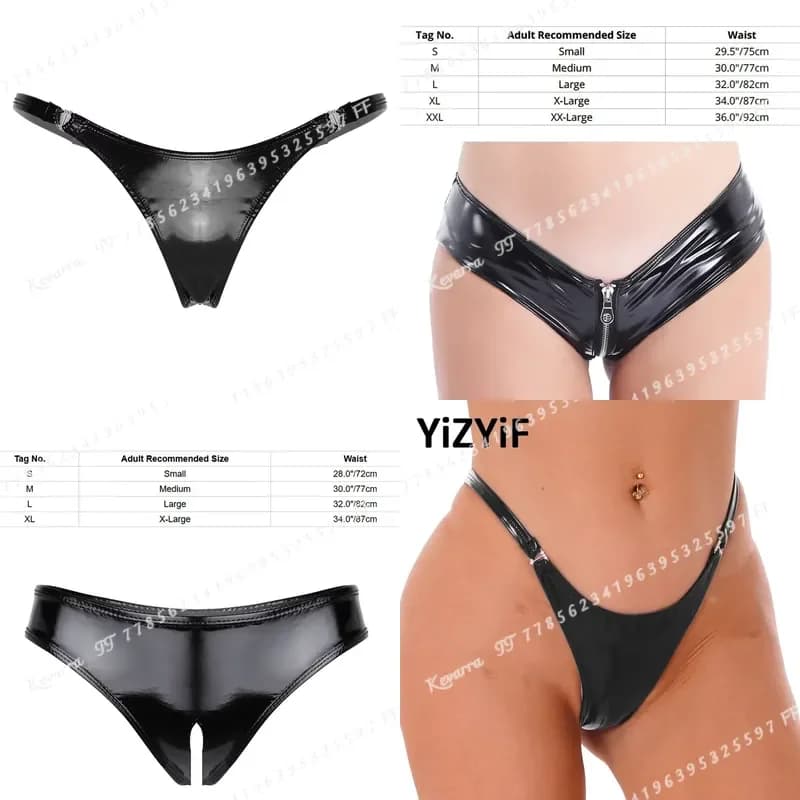 Women's Wetlook Patent Leather G-String Panties Exotic Latex PVC Low Waist Bikini Briefs Thongs Underwear with Buckle Design