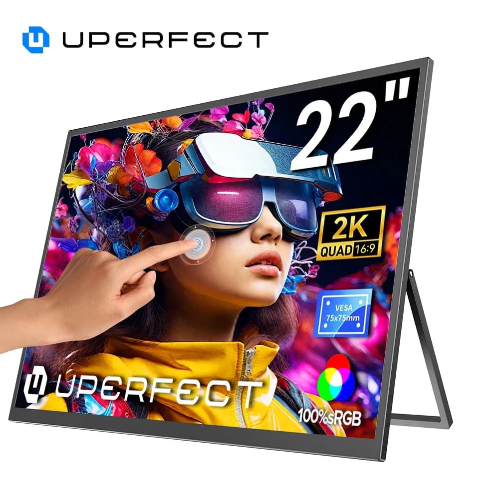 UPERFECT Display per computer Touch/No Touch da 22 pollici Monitor da 22 pollici 2K 1440P Schermo IPS 100% sRGB con supporto per PC portatile Mac Gioco telefonico