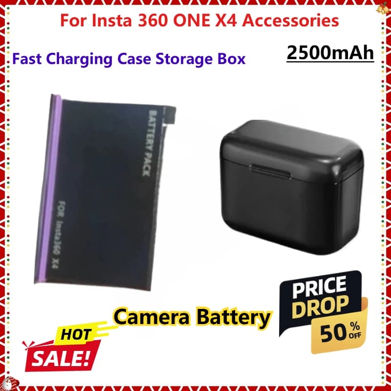 Per Insta 360 ONE X 4 Accessori Nuova batteria sostitutiva per fotocamera + scatola di immagazzinaggio per custodia di ricarica rapida 2500mAh