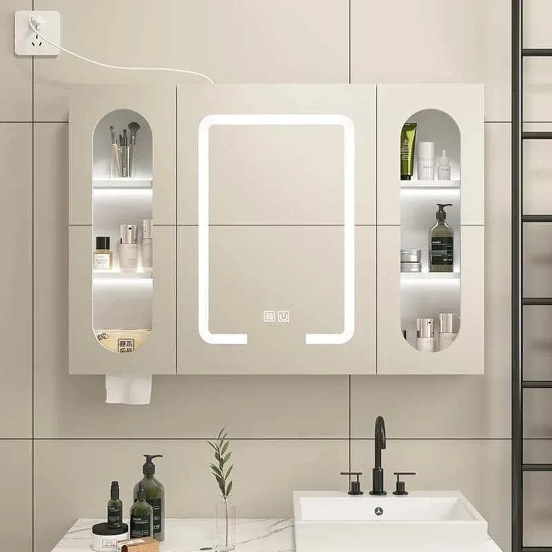 Armadietto per specchio da bagno intelligente in lega di alluminio nordico Specchio cosmetico a parete Luce per rimozione nebbia Mensola Mobili da bagno FYMC