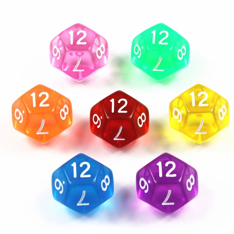 Set di dadi colorati trasparenti da 10 pezzi a 12 facce, plastica D12 per giochi da tavolo di ruolo - Accessori da gioco