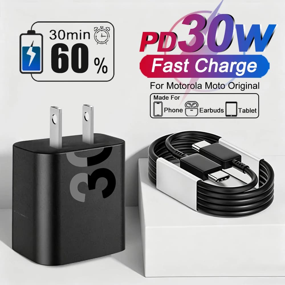 Caricabatterie rapido originale US PD 30W per Motorola Moto iPhone OPPO Samsung Google, cavo di ricarica USB C, adattatore, accessori per telefono
