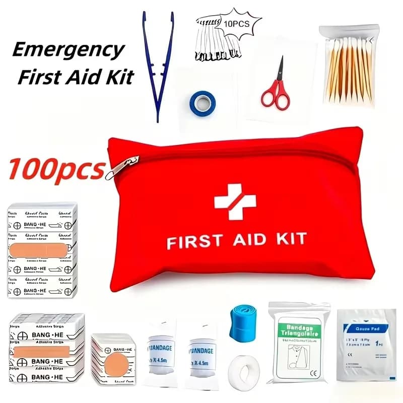 100pcs Portable Outdoor First Aid Kit with Case - Complete Emergency Supplies Suitable for Hiking, Camping