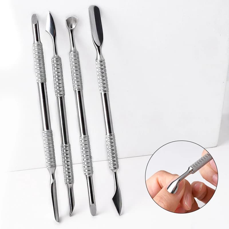 Strumento per Manicure in Acciaio Inossidabile a Forma di Gancio per Rimozione Cuticole e Gel, Raschietto per Unghie