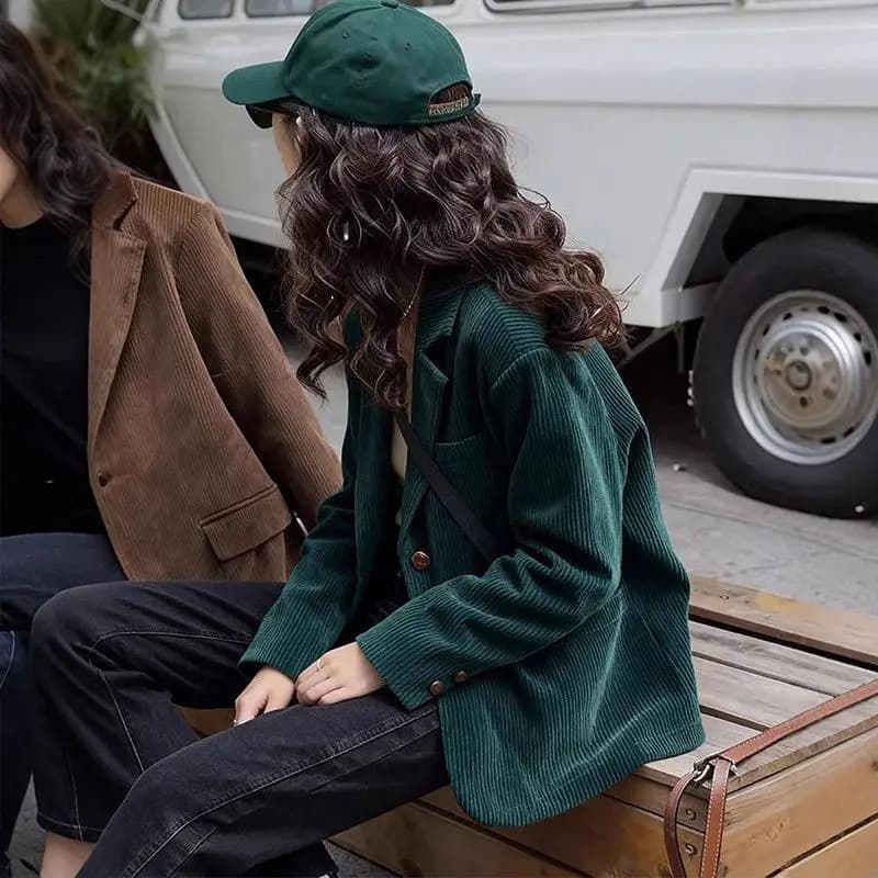 Literary and Casual Corduroy Green Blazer 2026 Spring New Versatile Casual Suit