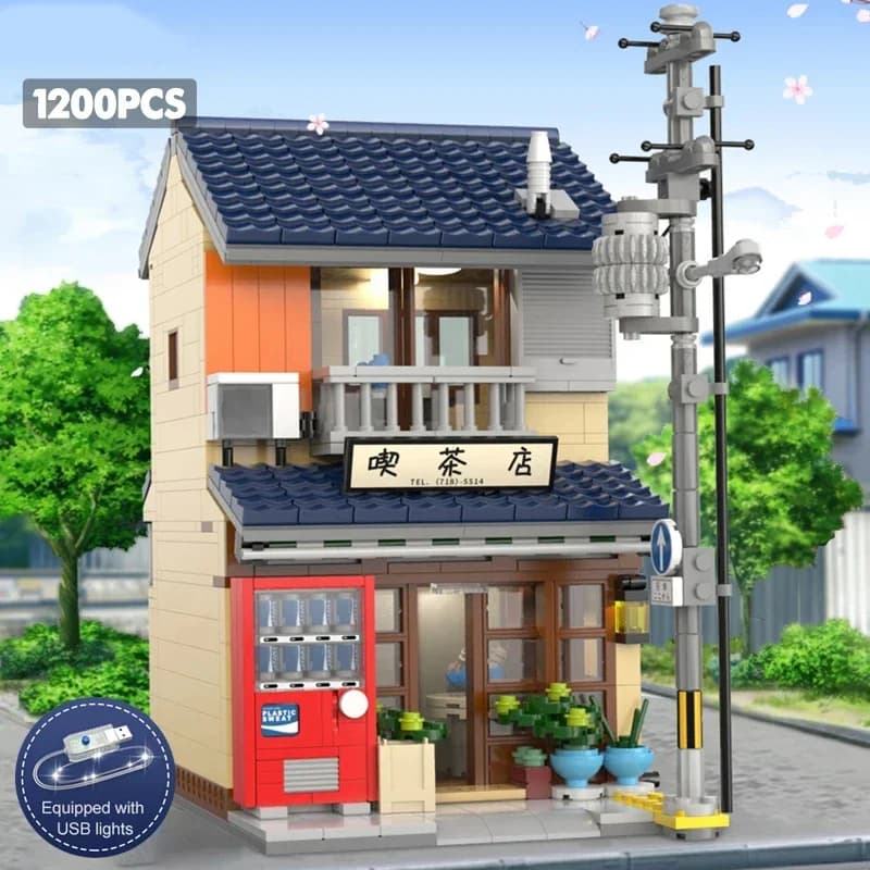 1200PCS JapaneseTea House Building Blocks City Street View Modello Mattoni Set Con Idea Luce Decorazione del Desktop Per Bambini Giocattoli FAI DA TE