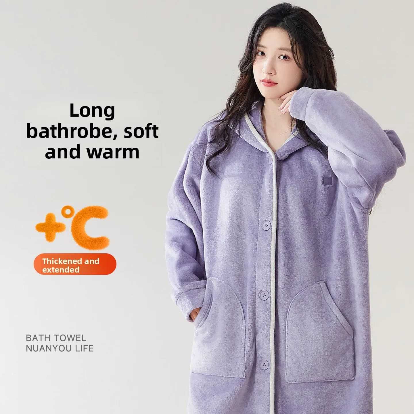 Accappatoio da donna in tessuto non cotone, spesso, avvolgente, stile cappotto, con cappuccio, per il bagno e il sonno, Nuovo 2026