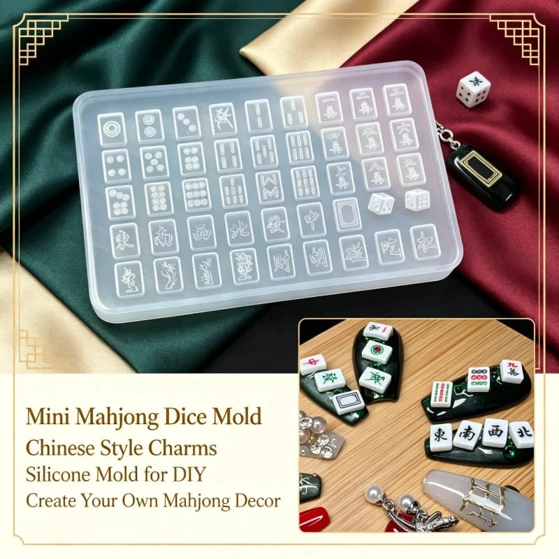 Mini Mahjong Tiles Embossed Silicone Mold, Fa Cai Hu Peng Chi Gang Dice For DIY Nail Charms