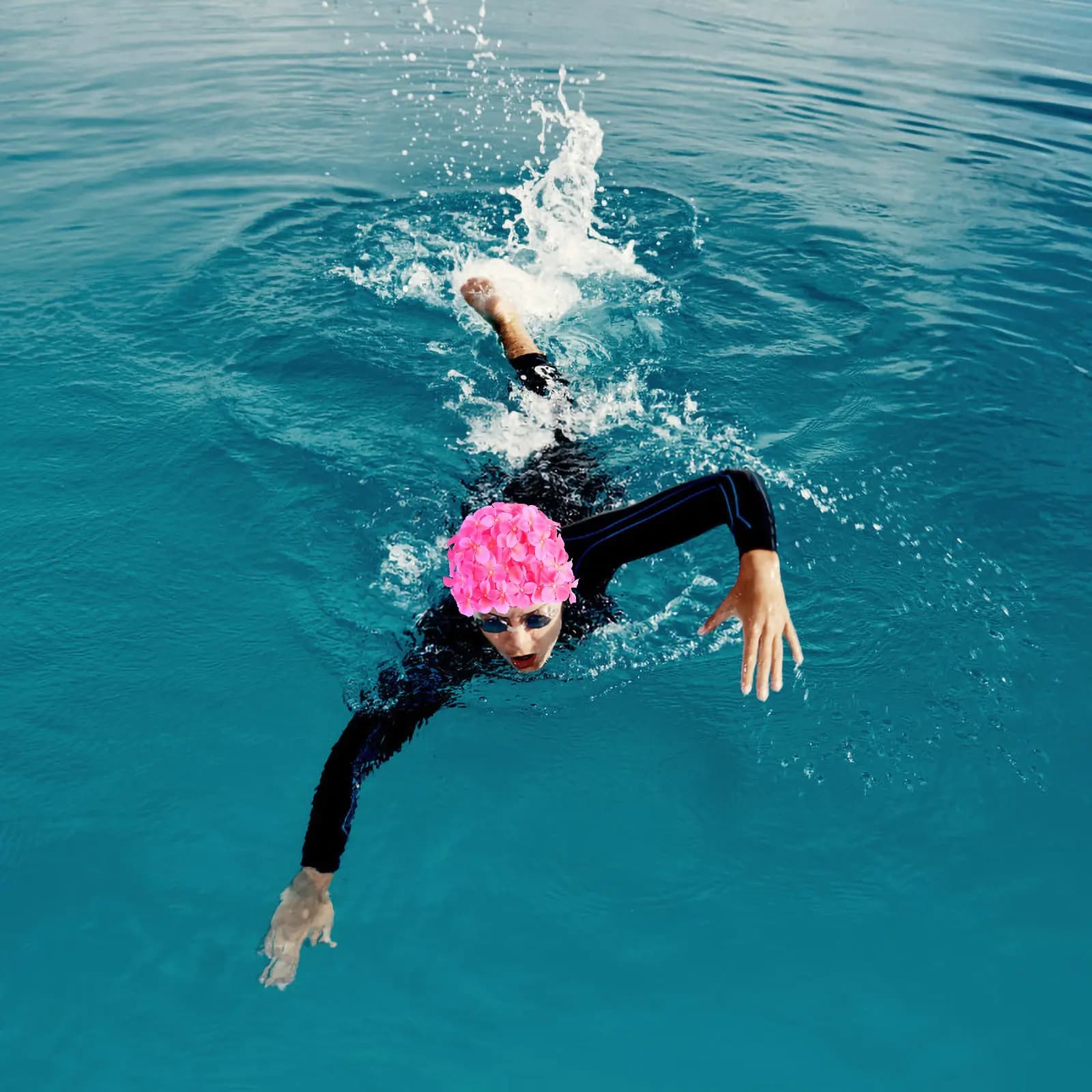 Cuffia da Nuoto Impermeabile con Fiori 3D per Donne, Leggera e Traspirante, Protezione per Capelli e Orecchie, per Piscina e Spiaggia