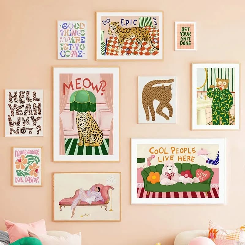 Ragazza Orso Leopardo Gatto Cane Fiori Poster astratti e stampe Wall Art Canvas Painting Immagini Hotel Bar per la decorazione del soggiorno