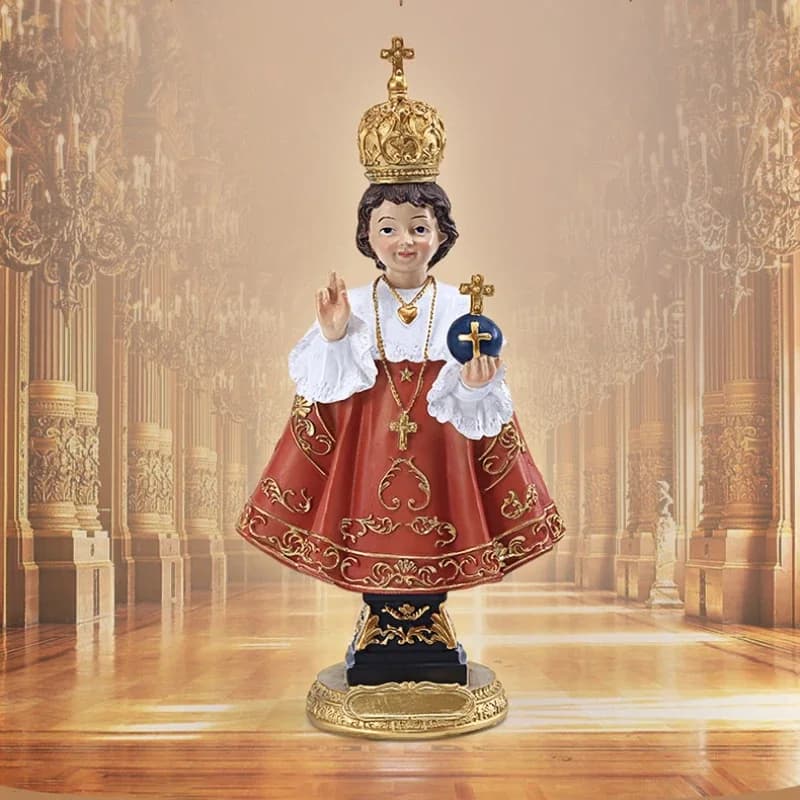 12 pollici neonato romano di Praga con croce abiti rossi reali resina pietra figurine da tavolo decorazione regalo religioso