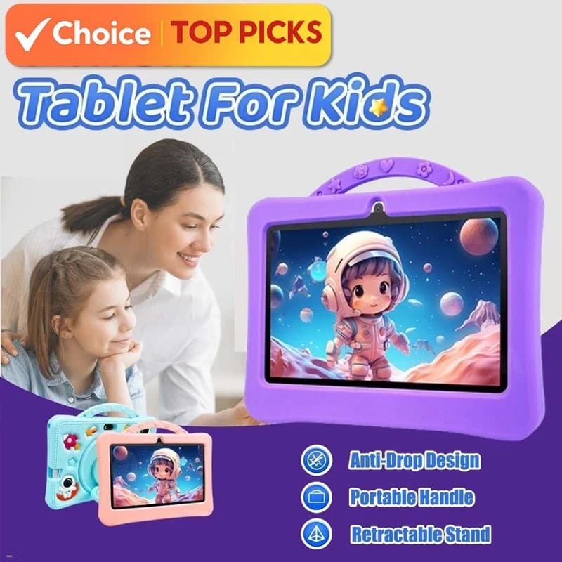 New Children's Tablet with Cartoon Patterns, 7 Inches, Quad Core, 4GB RAM, 128GB ROM, Android, Educational Games, Children's Gift