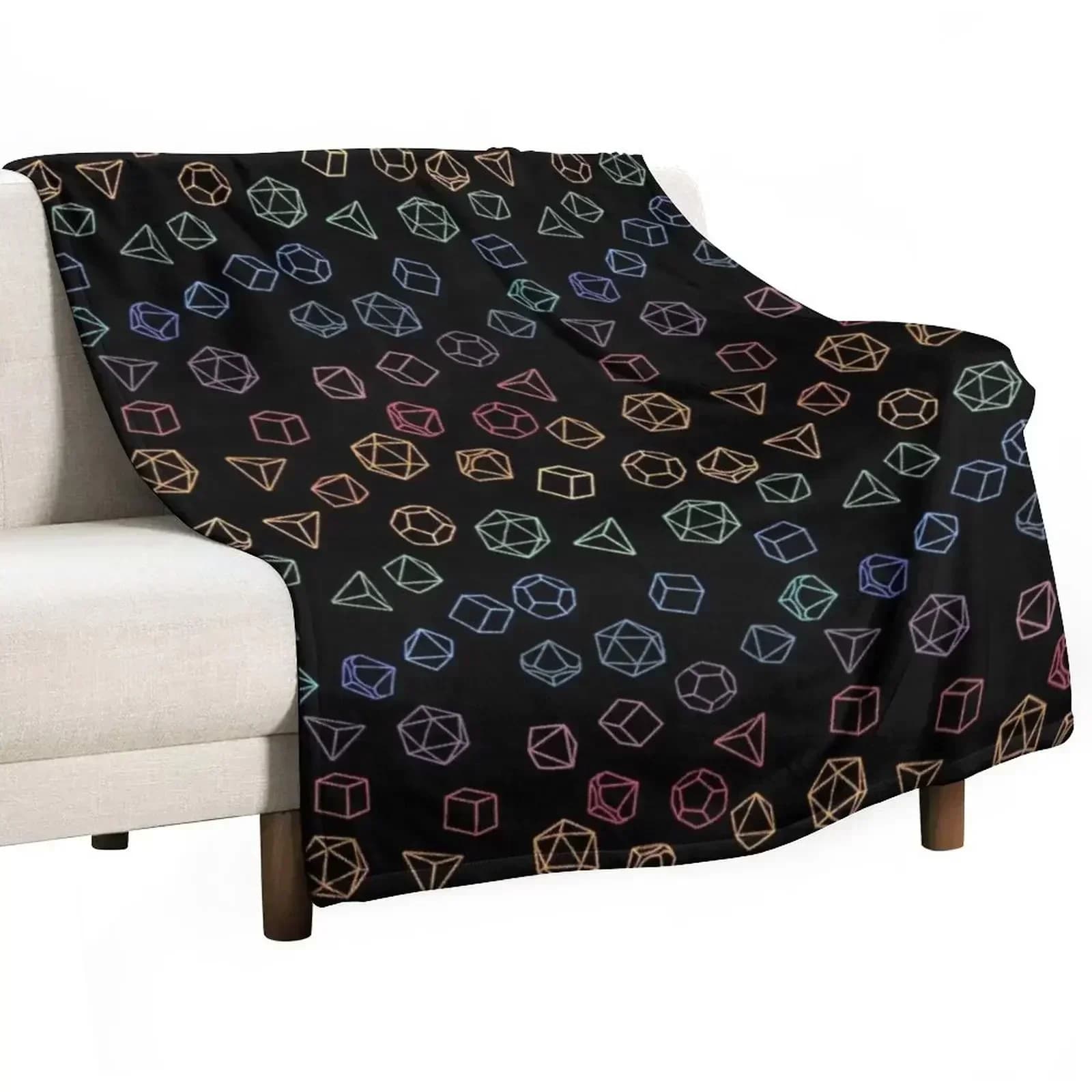 DnD Dice Rainbow on Black Pattern Throw Blanket Sofa Throw For Sofa Thin Sleeping Bag Thins For Decorative Sofa Blankets
