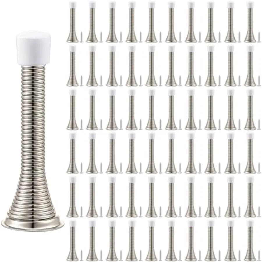 60 Pack Spring Door Stopper Bulk with Rubber Bumper 3.35'' Flexible Spring Heavy Duty Wall Door Stop Low Mounted for Home Bedro