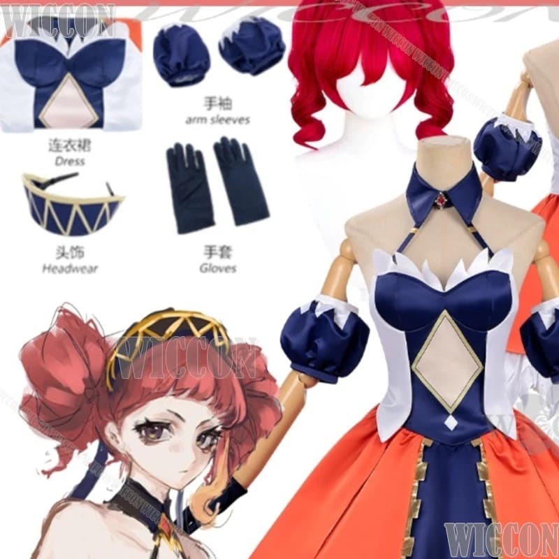 Costume Cosplay Alvitr Anime Ragnarokko Kawaii, Abito Arancione con Spalle Scoperte e Schiena Nuda, Parrucca Lolita, Copricapo per Halloween, Natale, Carnevale