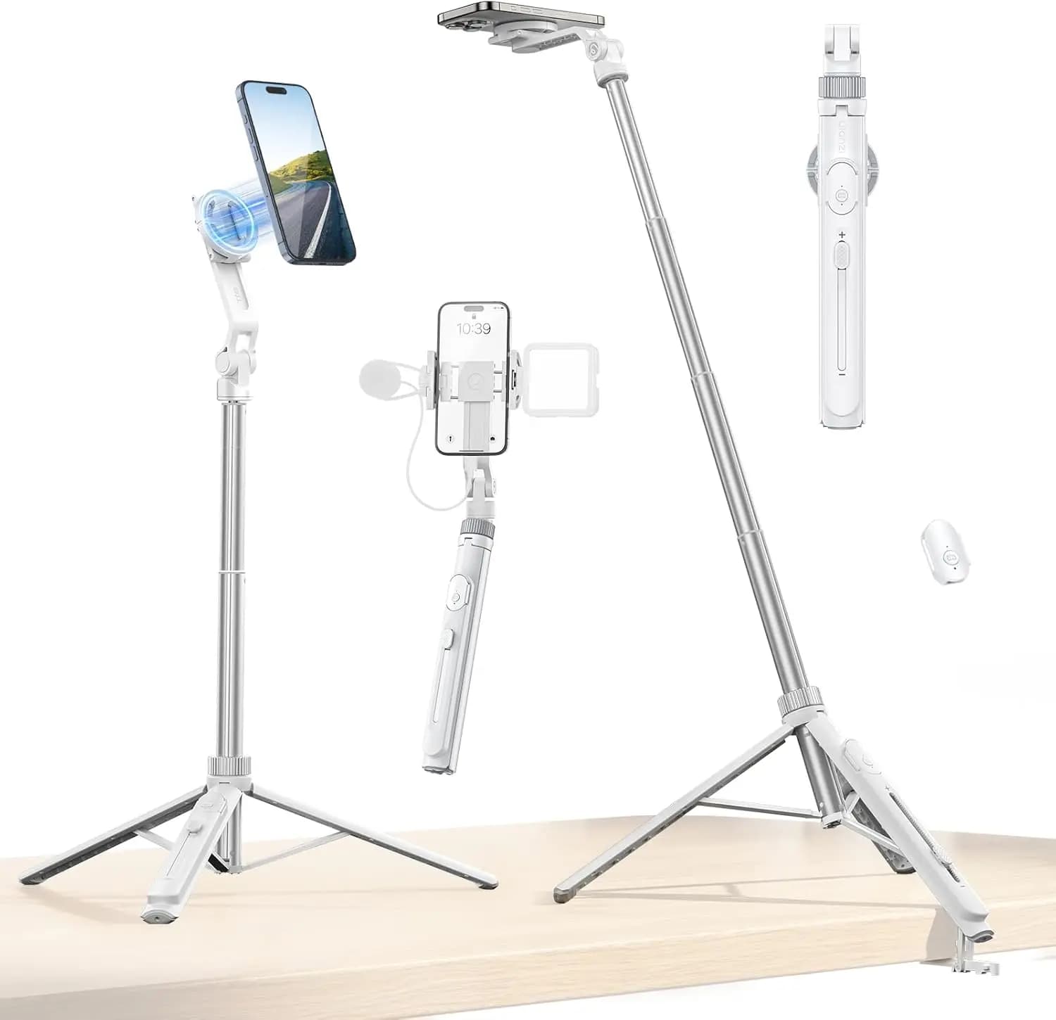 Treppiede Magnetico TT88 per iPhone 17, Asta Selfie Estensibile da 57 Pollici con Telecomando, Clip per Telefono 2-in-1 e Doppie Attacchi a Freddo - Leggero