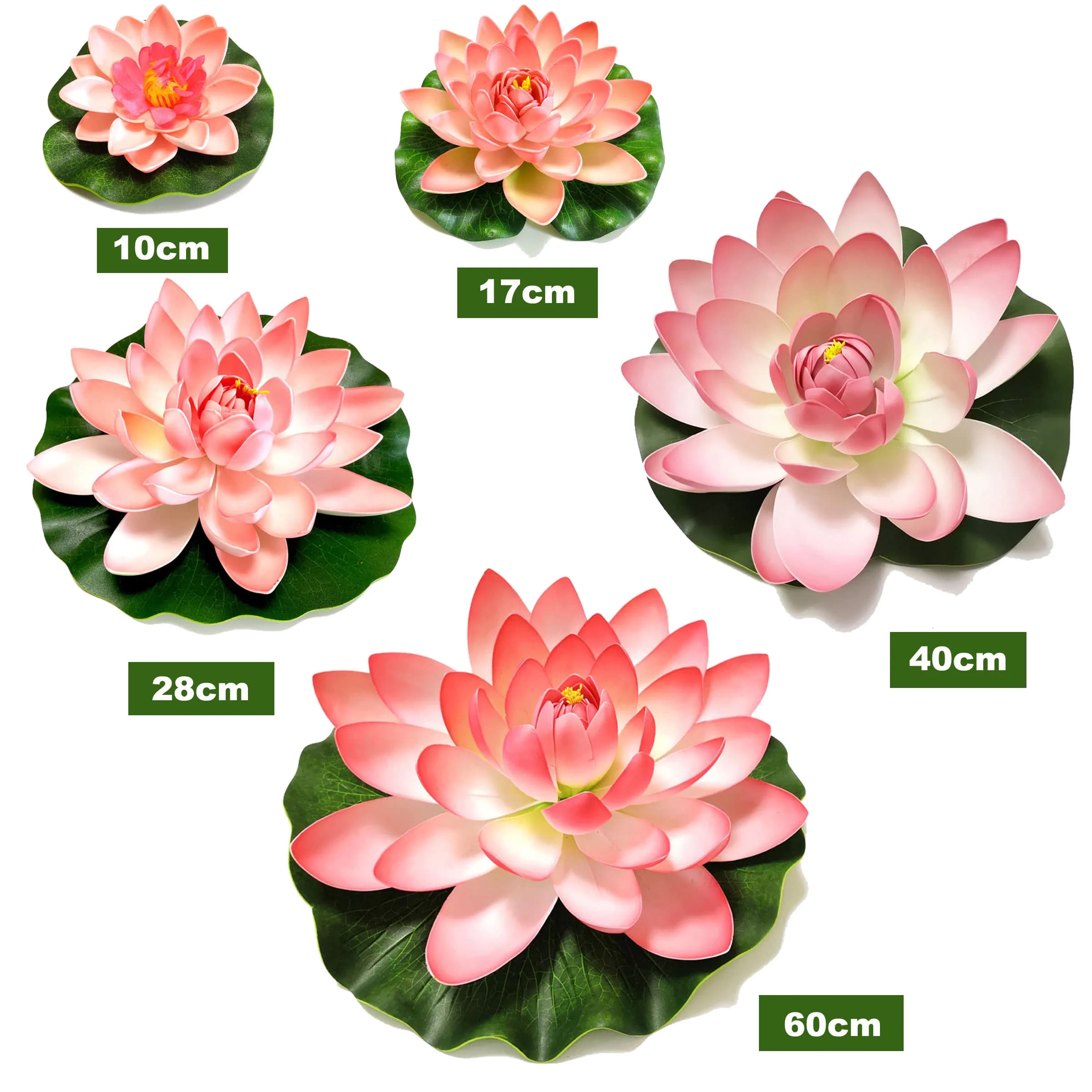 Fiore di Loto Artificiale Galleggiante 10/17/28/40/60cm, Pianta di Loto Finta Realistica, Ninfea per Micro Paesaggi, Decorazione per Laghetto e Giardino