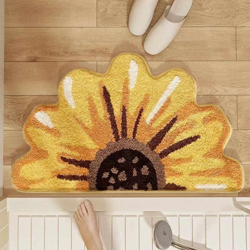 VIKAMA Sunflower Petal-Shaped Bathroom Rug Non-Slip Soft Shower Mat for Wet/Dry Separation Entrance Mat for Bathroom Doorway