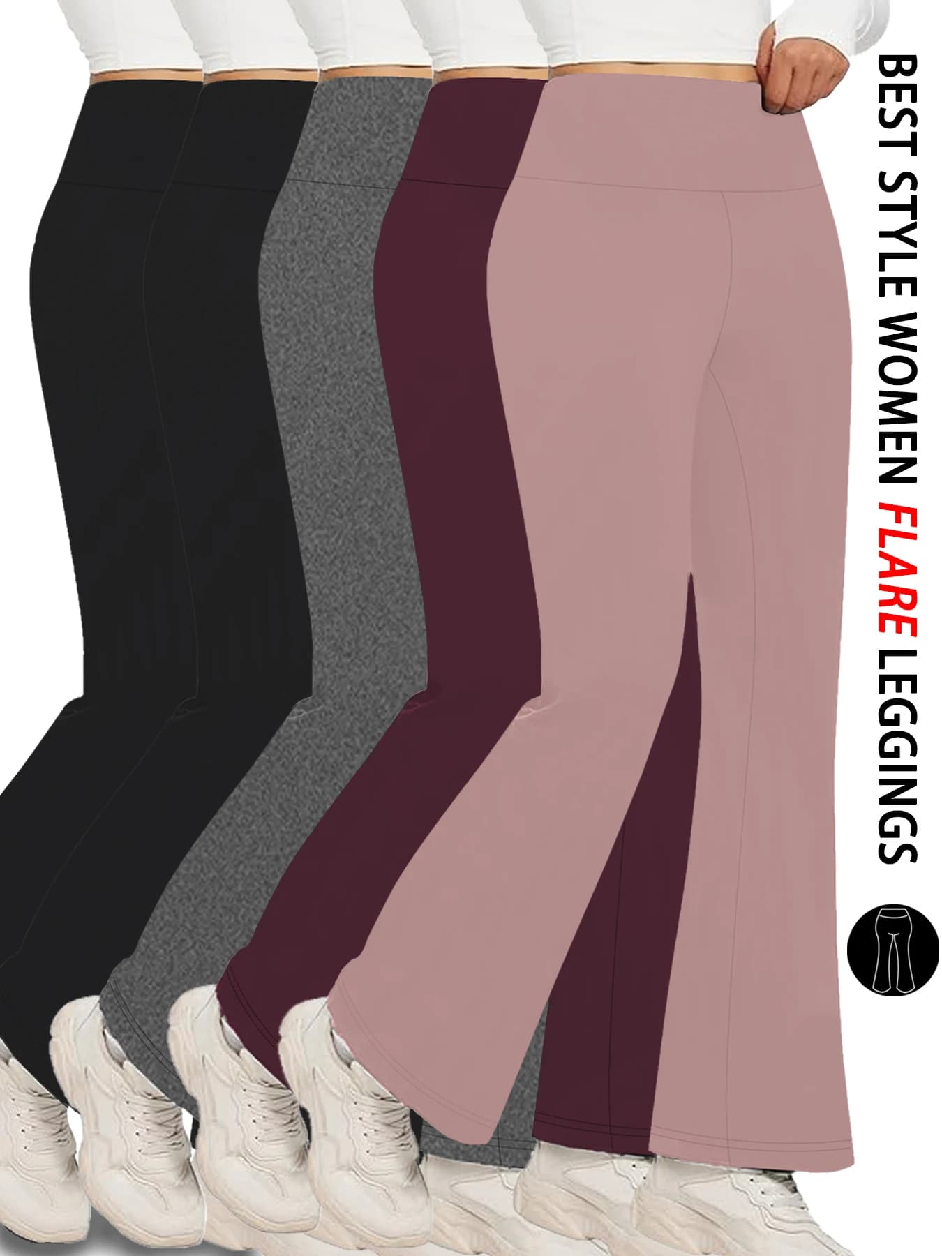 Confezione da 5 pantaloni svasati super morbidi da donna a vita alta con controllo della pancia, allenamento, yoga, push up, palestra, fitness, leggings a campana