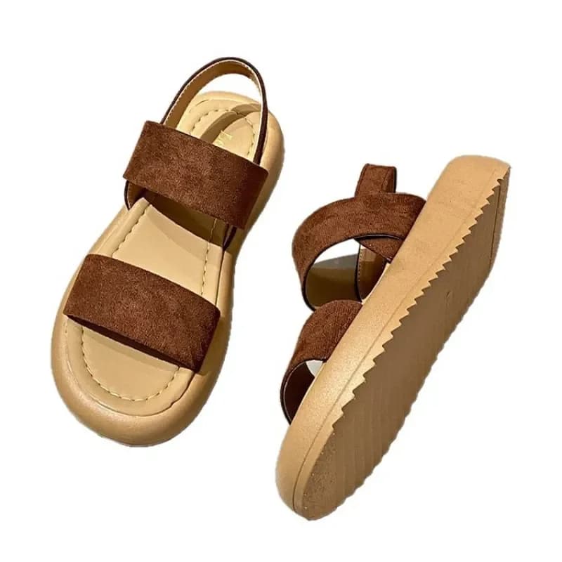 Sandali con plateau da donna, a doppio cinturino, slingback, scarpe basse vintage con punta quadrata, casual estive in camoscio, comode per l'outdoor