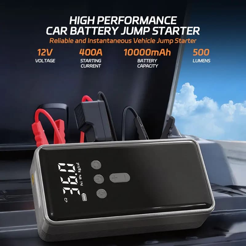 Avviatore di emergenza per auto 1000A, design 4 in 1 con compressore d'aria, luce LED e power bank portatile