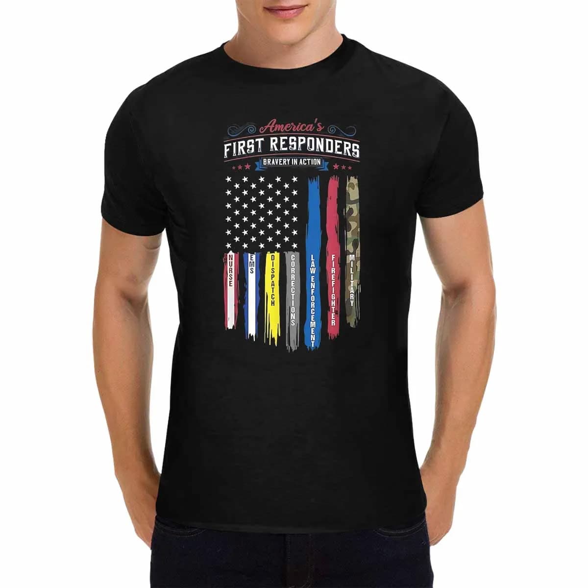 T-shirt grafica America'S First Responders Flag Support American Heroes per uomo e donna LWF 180g