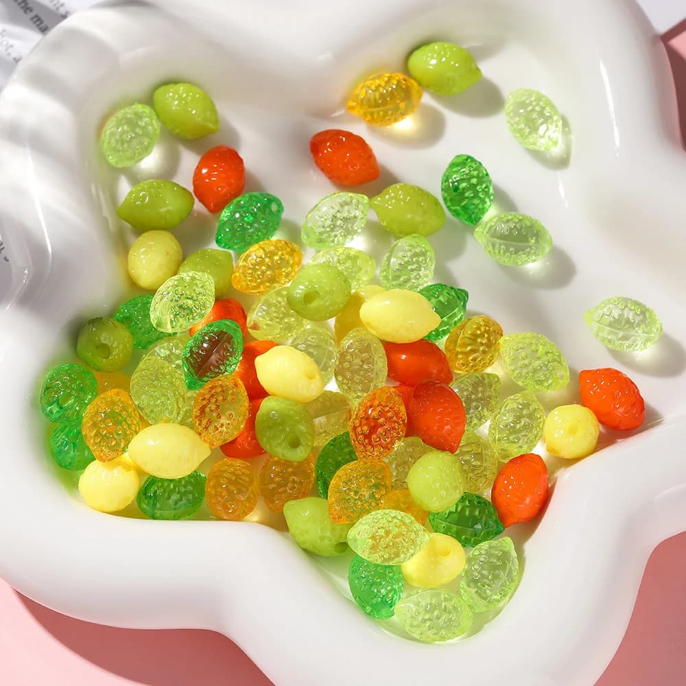 10 pezzi di perline acriliche a forma di limone, perline distanziatrici colorate per accessori per la creazione di gioielli fatti a mano, collane, braccialetti, catene per telefoni