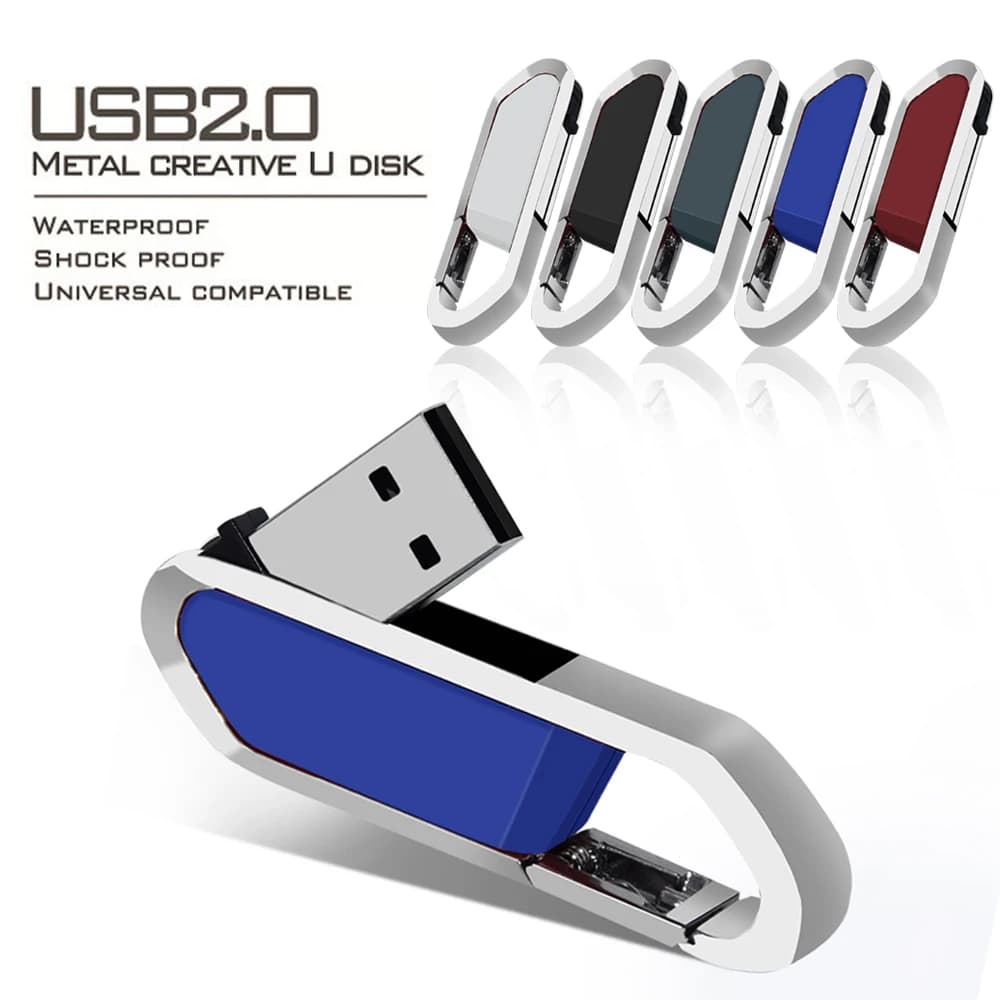 Chiavetta USB 2.0 in Metallo con Moschettone, Pen Drive 16GB 32GB 64GB 128GB, Memoria USB, Regalo