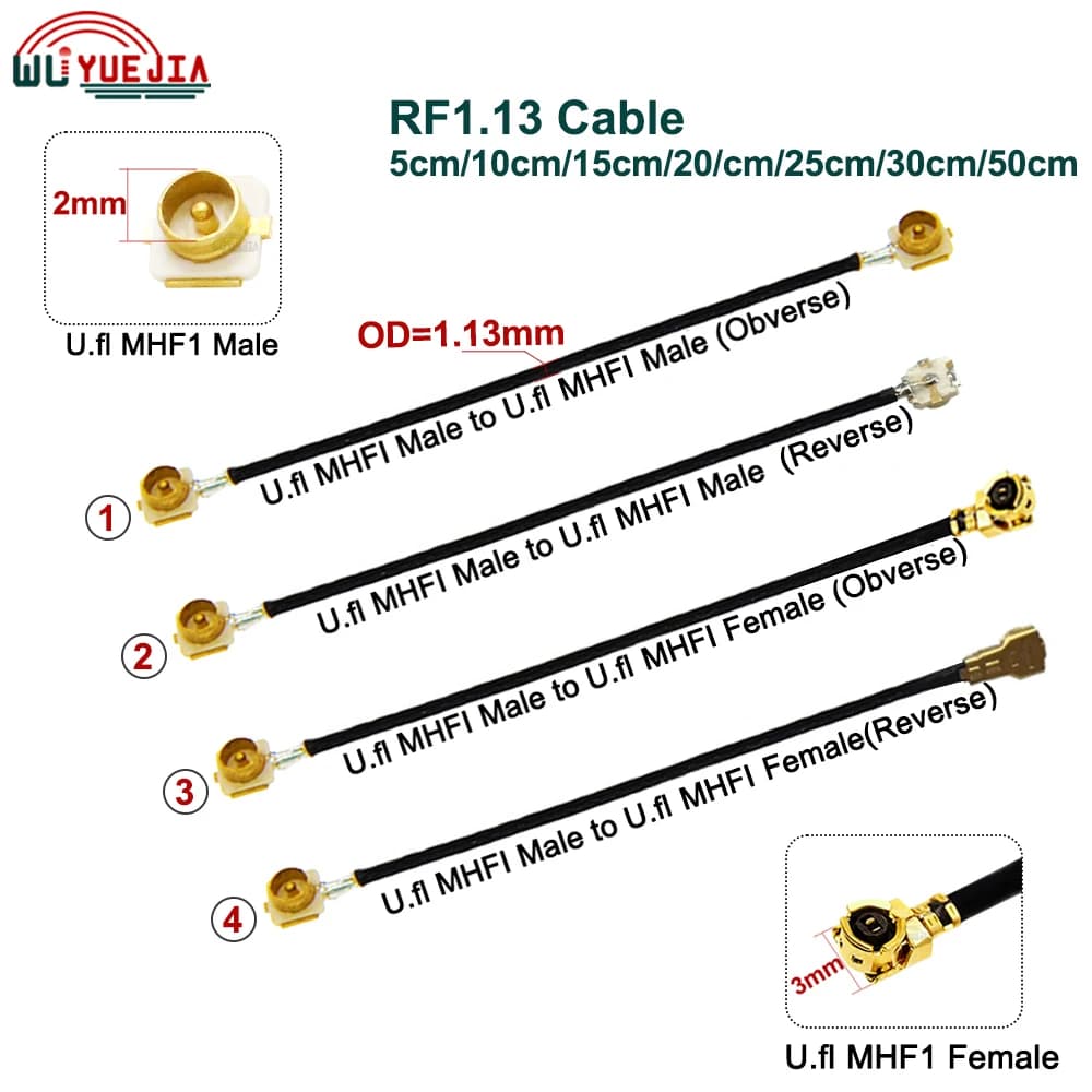 1 pcs RF1.13 U.fl-MHF-1 compatible MHF1/ UFL male plug jack female 1.13 coaxial bridge WIFI 4G extension cable