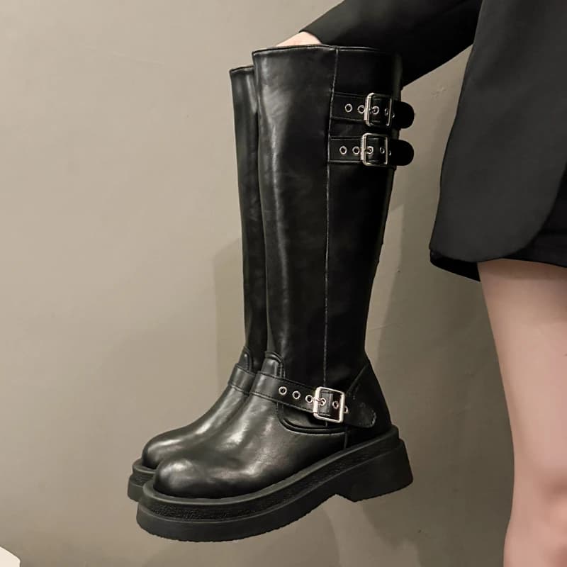 Fashionable and Versatile 7CM Thick Soled High Top Boots for Women 2026 Autumn New Item Knee Length Long with Skirt Knight Boots