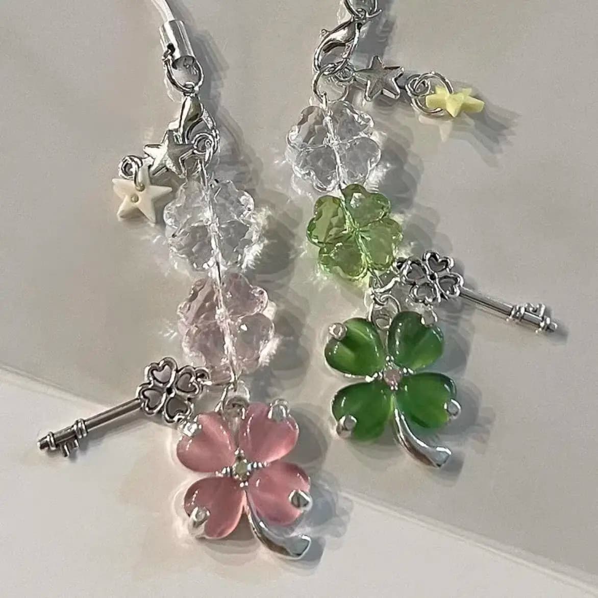 Pendant with Lucky Four Leaf Clover Keychain Cases for iPhone Samsung Backpack Books CCD Camera Ins Korean Couple