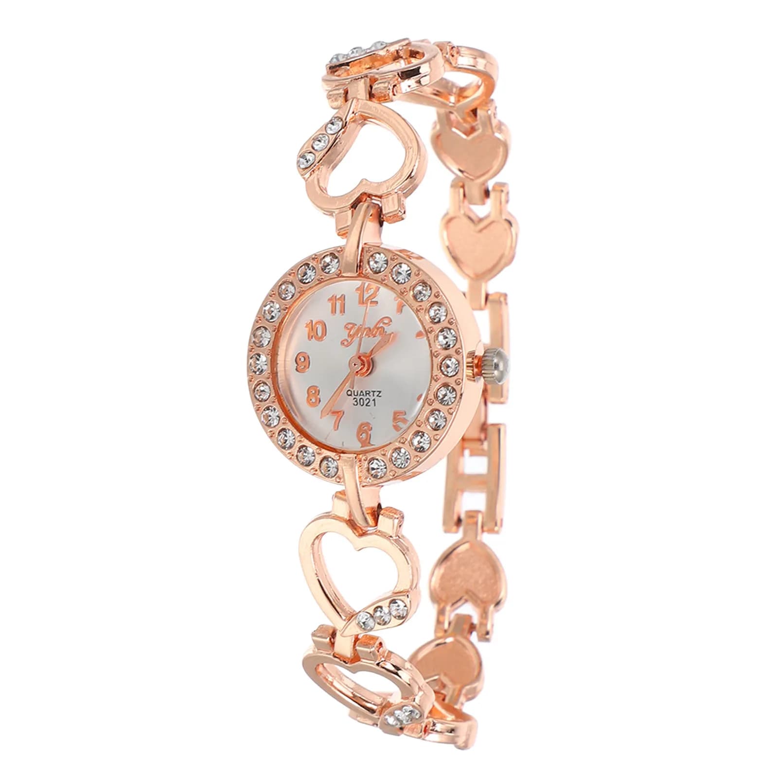 Orologio da Donna con Cuore in Strass, Quarzo, Oro Rosa, Elegante e Chic, Comodo da Indossare, Accessorio Alla Moda per Ogni Outfit