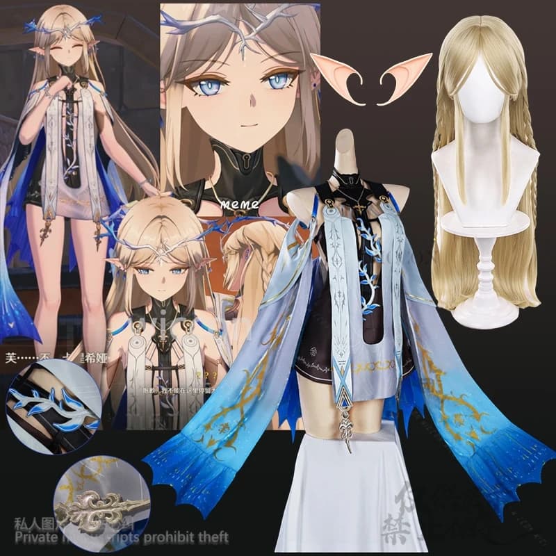 Irregular Cosplay Game Wuthering Waves Design Anime Skirt Water Color Sexy Lolita Cartethyia Cos Earring Props Set Customized