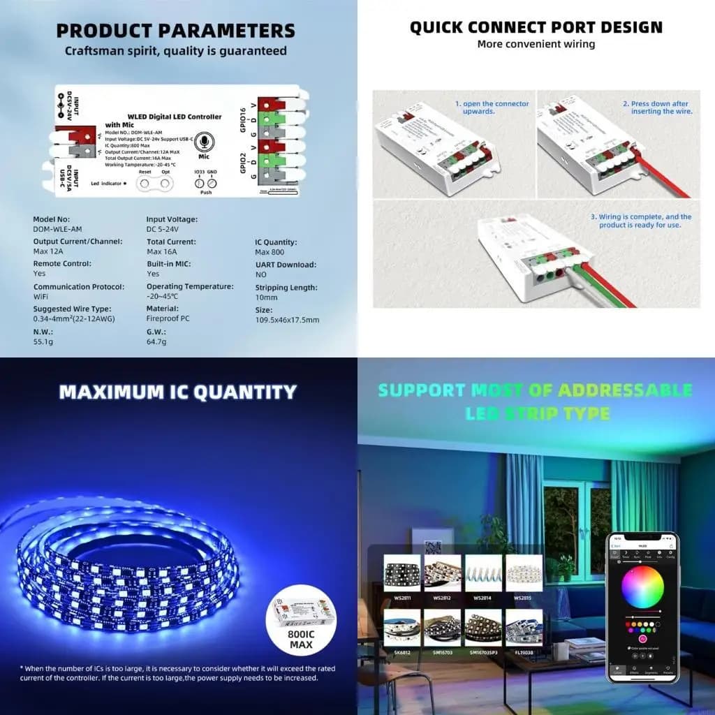 WiFi LED Controllers Music Sensitive‌ LED Strips Driver Voice Controls Home Assistants Integration for WS2812B