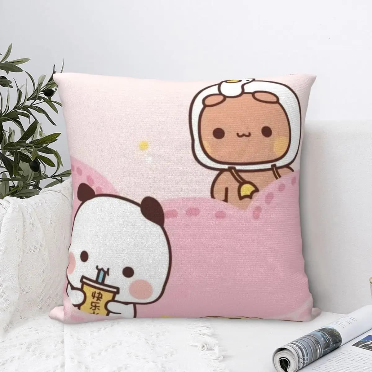 Simpatica federa per cuscino Bubu & Dudu divertente fodera per cuscino in poliestere con grafica federe per divano camera da letto decorazioni per la casa