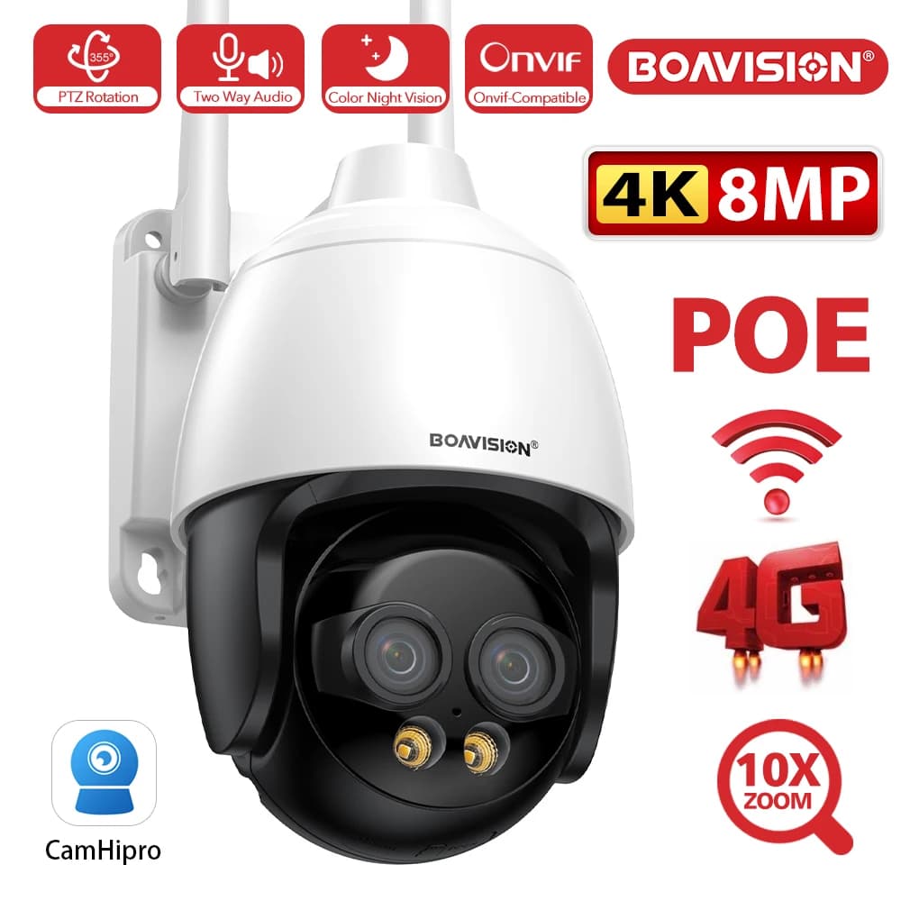 Telecamera di sorveglianza WIFI/4G /POE HD 8MP 2.8mm 8mm Dual Lens 10X Zoom digitale AI rilevamento umanoide telecamera di sicurezza con rilevamento automatico