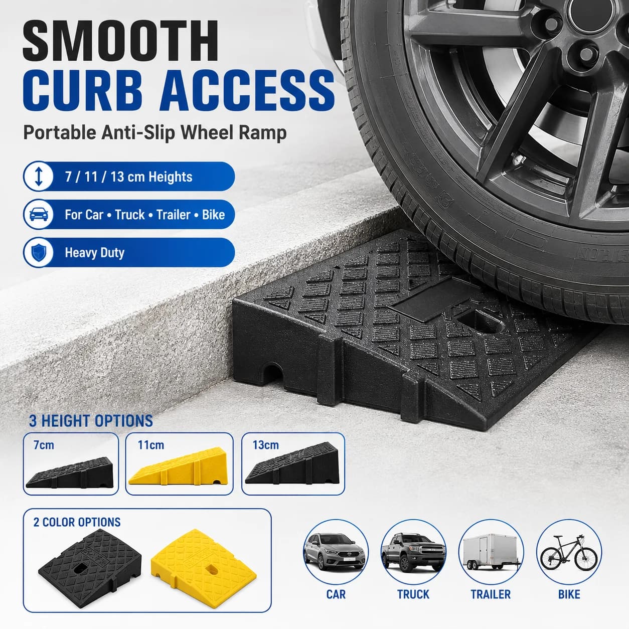 Portable Threshold Ramp 27x25cm Non-Slip Car Wheel Curb Ramp Driveway Access Ramp for Bike Motorcycle Trailer Scooter