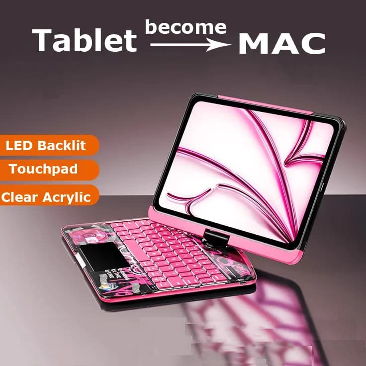 Per IPad Mini 7 2024 A2993 A17 Pro Gen Mini 6th Gen 2021 A2568 Tastiera retroilluminata a LED con custodia Cover per tablet in cristallo trasparente