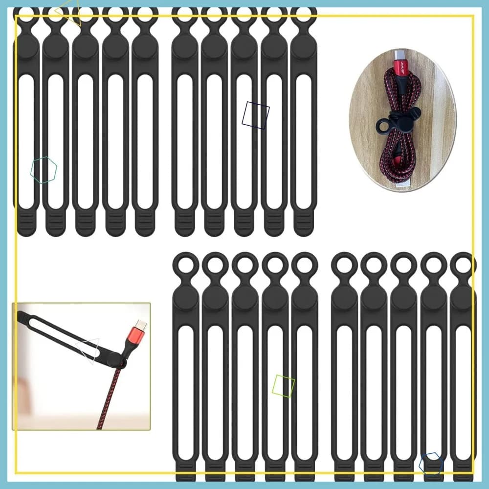 Fascette in silicone riutilizzabili, organizer elastico per cavi e fili, cinghie di fissaggio multiuso (Nero)