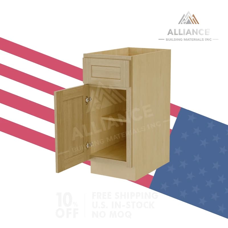 Mobile da Cucina Stile Shaker Americano B09 | Mobili da Cucina in Rovere Bianco con Finitura Naturale Pronti per la Spedizione | 9"W x 34 1/2"H x 24"D