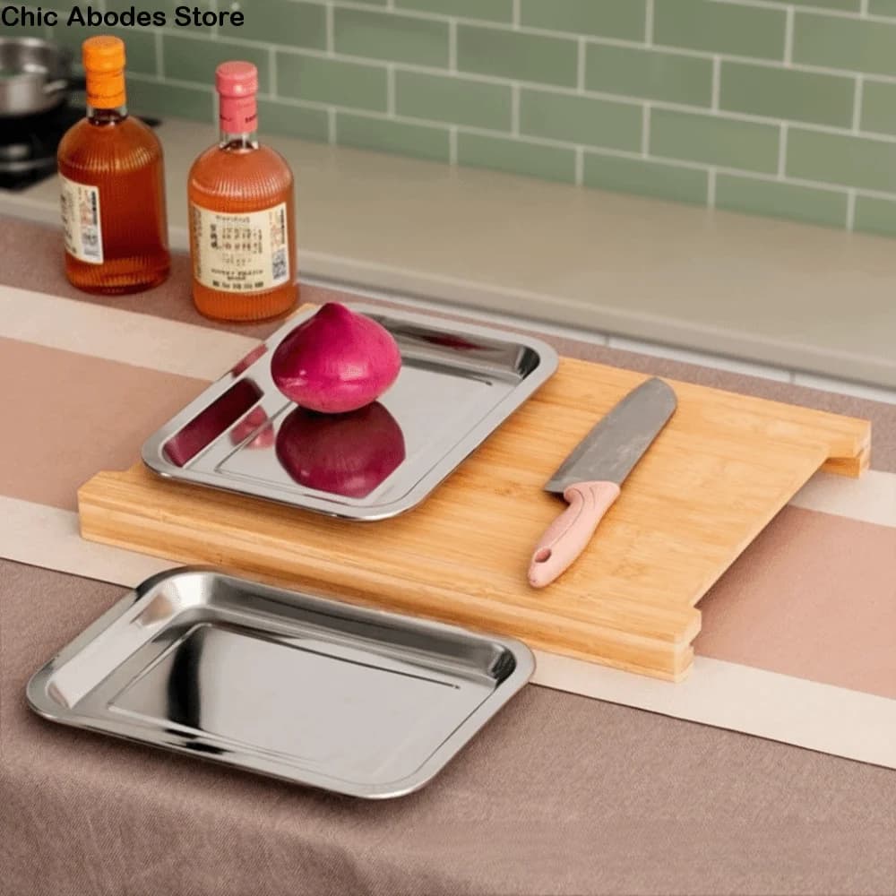 Anti-slip reinforced wood cutting board with drawers, Ecological Multifunctional cutting boards for Cheeses and Breads