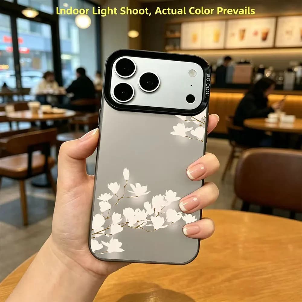 Cover per iPhone con motivo floreale pesca bianca per iPhone 17 16 15 14 13 12 11 Pro Xs Max Plus Air Mini XR X 17e 16e, stampa IMD, cover posteriore