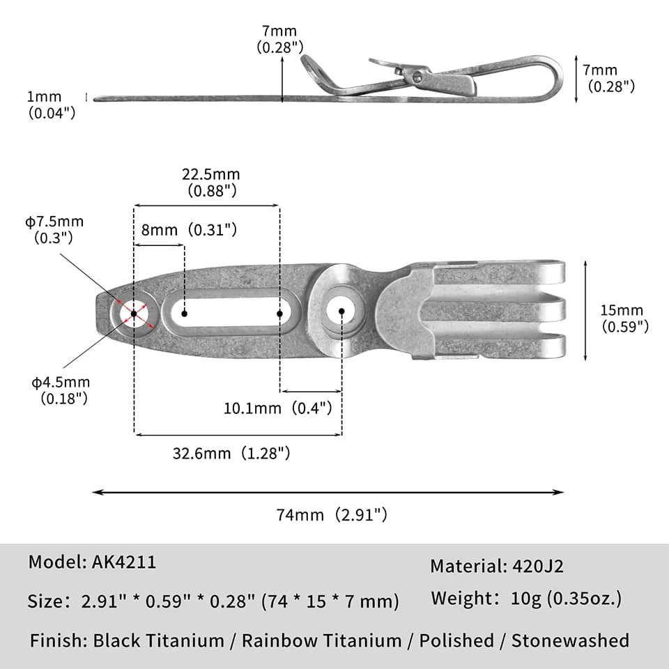 Tonife AK4211 kydex Belt Clip Locking Pocket Clip for Knife Sheath, Outdoor Knife Accessory with Adjustable Hole Spacing