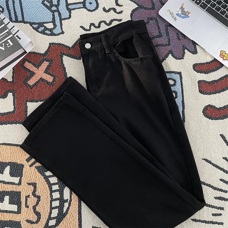 High Street Straight Leg Jeans Men's Women's New Style Autumn Heavy Black Slimming Casual Long Pants Fashionable Youth Trend