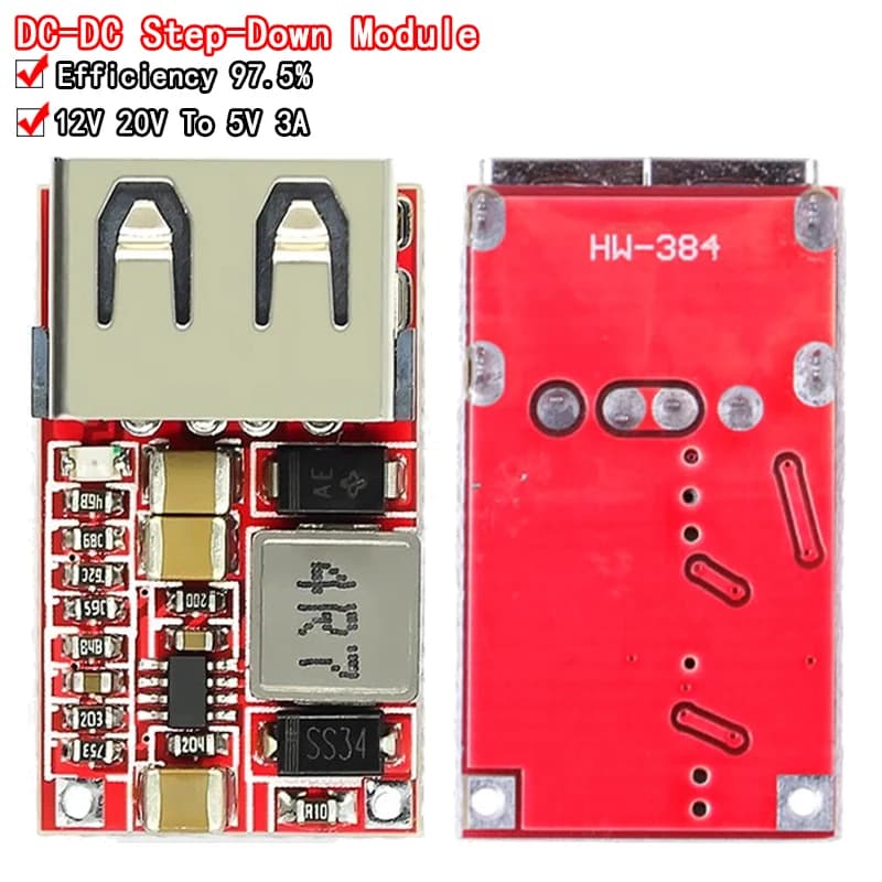 1PCS Fine 6-24V 12V/24V to 5V 3A AUTO Module USB Charger DC Buck step down Converter 12v 5v power module