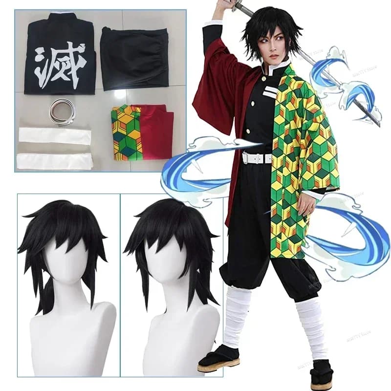 Tomioka Giyuu Cosplay Anime Tomioka Giyuu Costume Cosplay Kimetsu No Yaiba Vestito Cosplay Parrucca Uniforme Aldult Bambino