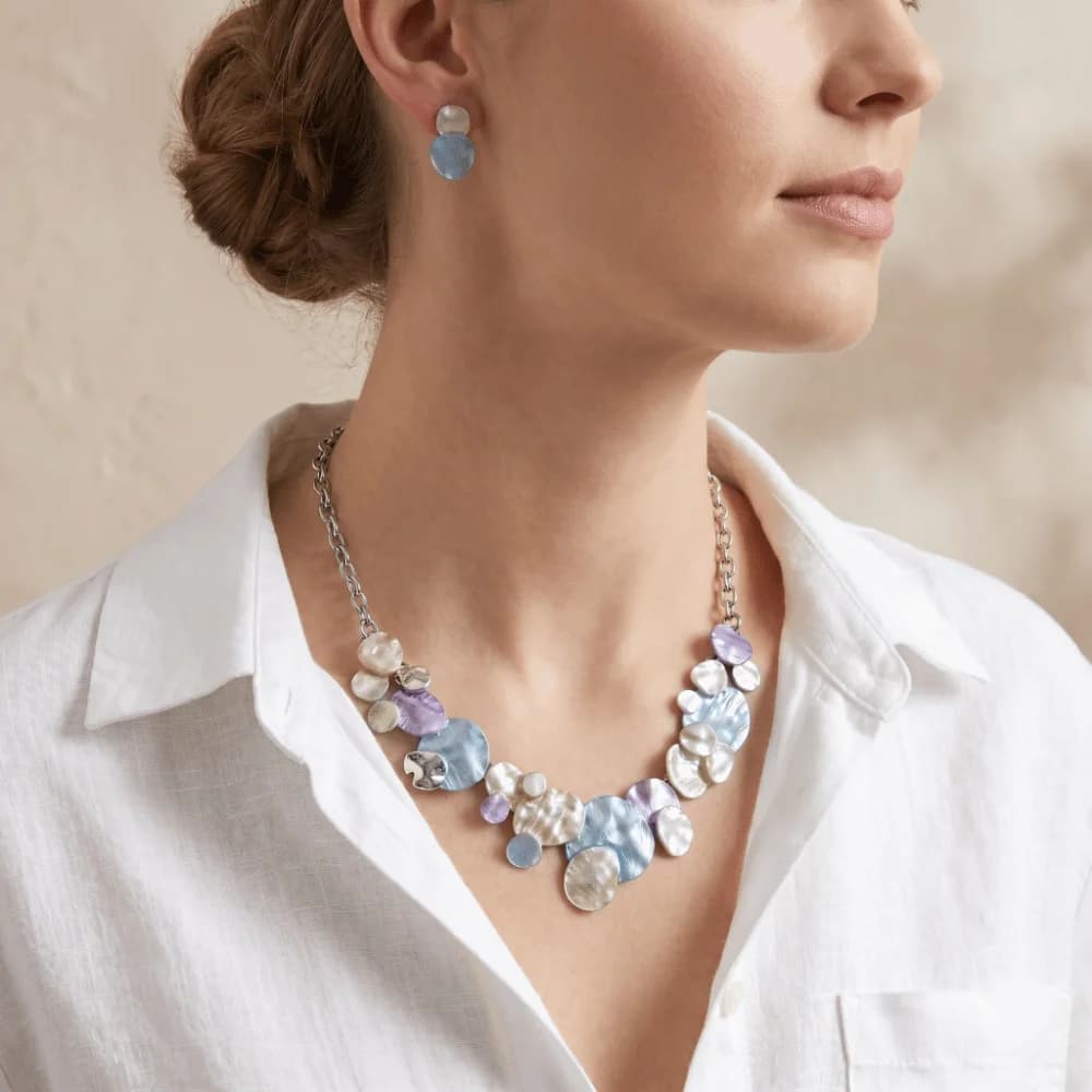 3 pcs/set Zinc Alloy Geometric Round Jewelry Set Colorful Enamel Lightweight Necklace Earrings Set Irregular Multi Layer