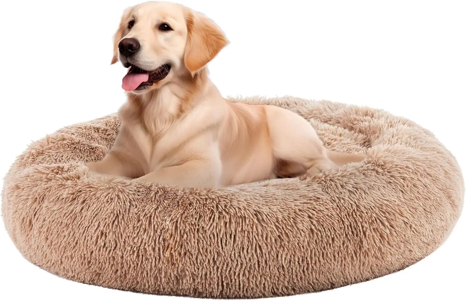 Cuccia Rotonda Grande e Calmante per Cani con Cuscino Lavabile e Impermeabile, Antiansia e Antiscivolo in Morbida Pelliccia Sintetica per il Sonno degli Animali Domestici (Marrone)